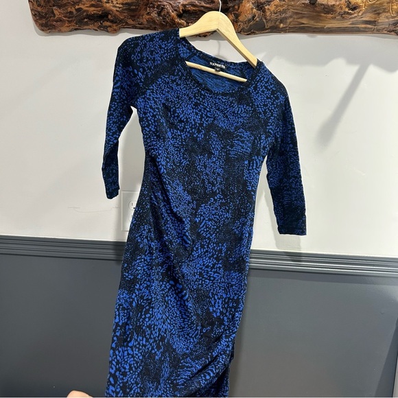 Express Body Con Snake Print Blue and White Mini Dress - Picture 7 of 9
